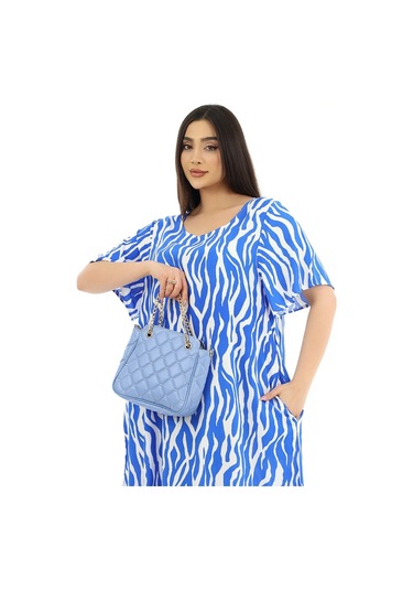 Schık Kadın Viskon Yarım Kol O Yaka Cepli Fırfırlı Elbise Saks Saks