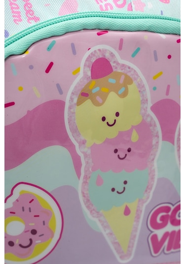 Wia Pembe Dondurma Desenli Kız Çocuk Okul Çanta Seti 3 Parça Çok Renkli