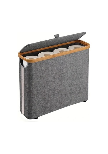 Xuweiwei Siyah Bambu Tuvalet Kağıdı Askılı Depolama Sepeti - Kurulumsuz Çok Bölmeli Siyah