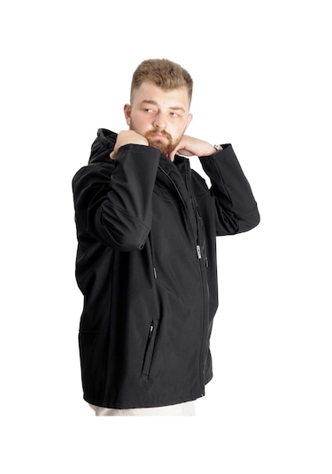 Mode Xl Erkek Softshell Parcalı Kapsonlu Mont 21235 Siyah 001