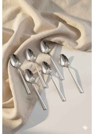 6 Lı Paslanmaz Çelik Yemek Kaşığı Seti Sofra Çatal Kaşık Bıçak 20 Cm Metal