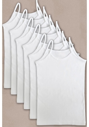 Mostess Kız Çocuk İp Askılı Pamuklu Atlet Beyaz 6'lı Beyaz