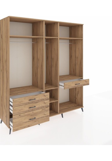 Kronos Dolap 7 Raflı 4 Çekmeceli 3 Askılı 220x59x243 Çam-çam/çam Atlas Çam/atlas Çam