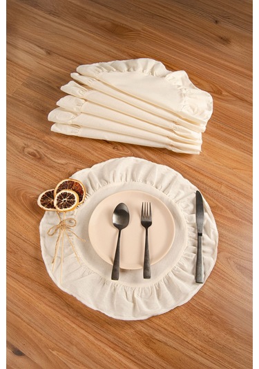 Keten 6'lı Fırfırlı Yuvarlak Amerikan Servisi 40 Cm - Ztasy Ekru