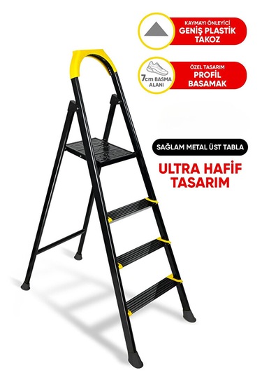 Ze Hardy 3+1 Basamaklı Özel Tasarım Hafif Merdiven Kaymaz Papuçlu Dayanıklı Paslanmaz 3+1 Basamak