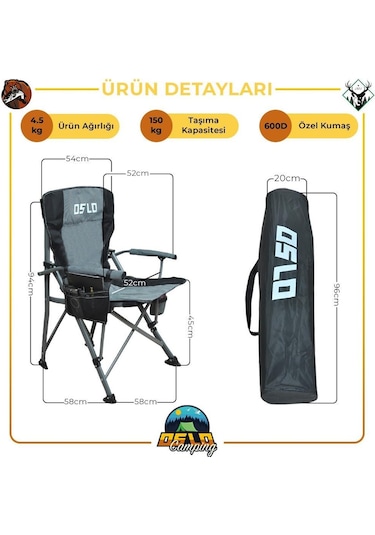 Oslo Lüks 4'lü Kamp Sandalye Seti Gri Gri