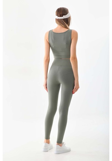 Kallima Haki Toparlayıcı Yüksek Bel Fitilli Spor Tayt-crop Takım Haki