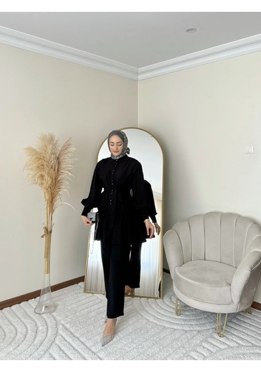 Ptkm002 Büzgülü Fırfırlı Takım Siyah