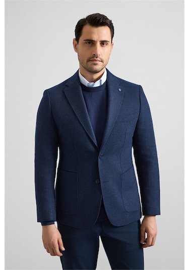 Süvari Lacivert Slim Mono Yaka Torba Cep 6 Drop Klasik Ceket Ct2021600404-m09 Lacivert