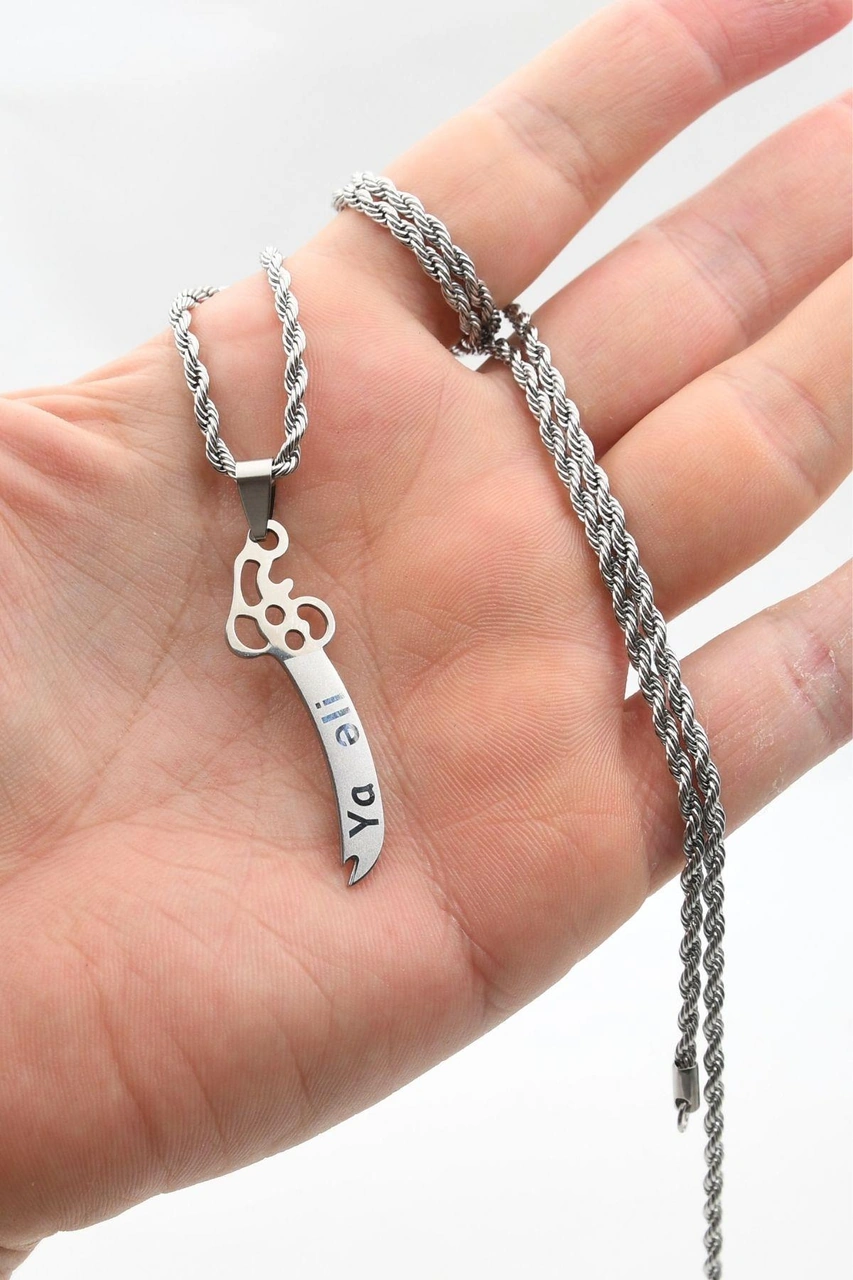 Hz. Ali Zülfikar Kılıcı Kolye Paslanmaz Çelik Zincir 3mm 902305 Gümüş