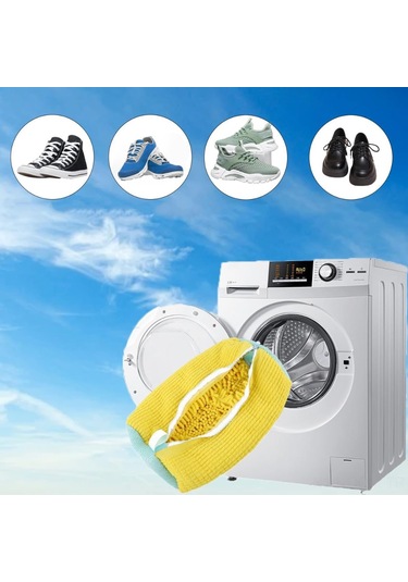 Qingmipy Sarı Renkli Ayakkabı Yıkama Çantası - Dayanıklı Poliester, Makine Yıkamada Hasarı Önler, Otomatik Kilitleme Rezipak, Çok Amaçlı Kullanım Sarı