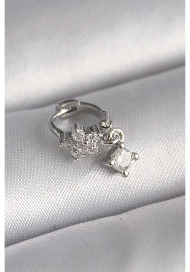 Ceylan Adam 316l Çelik Gümüş Renk Zirkon Taşlı Çiçek Model Sallantı Detay Tragus Piercing Çok Renkli