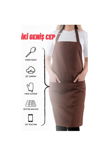 4 Adet Simple Ayarlanabilir Askılı Mutfak Önlüğü Kahverengi