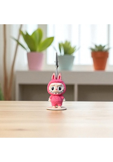 Dekoratif Sevimli Labubu Notluk - Kağıt Tutacağı - Fotoğraf Tutacak Tatlı Pembe