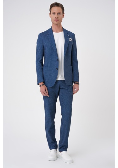 Comfort Fit Mono Yaka Çift Yırtmaç Torba Cep Casual Gece Mavisi Ceket C 701 Gece Mavisi