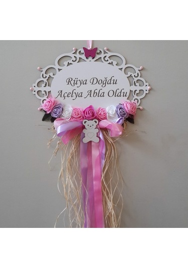 Deniztasarım Yenidoğan Bebek Ahşap Kapı Süsü Çok Renkli