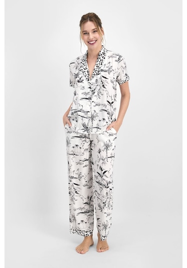 Pierre Cardin Leopard Krem Kadın Gömlek Pijama 5274-26703