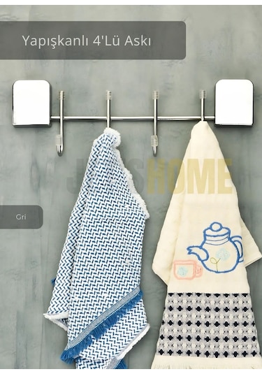 Jet's Home Yapışkanlı 4'lü Askılık Paslanmaz Metal Havluluk Krom Krom