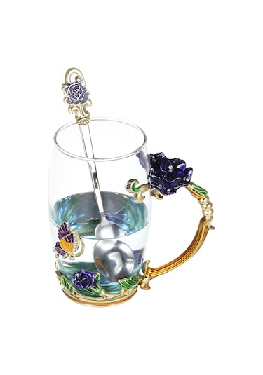 Moveevo Lüks Emaye Çiçek Desenli Çay Bardağı Seti - 350ml Kapasiteli, Isıya Dayanıklı Cam Bardak + Kaşık + Temizlik Bezi Mavi Moveevo Lüks Emaye Çiçek Desenli Çay Bardağı Seti - 350ml Kapasiteli, Isıya Dayanıklı Cam Bardak + Kaşık + Temizlik Bezi Mavi