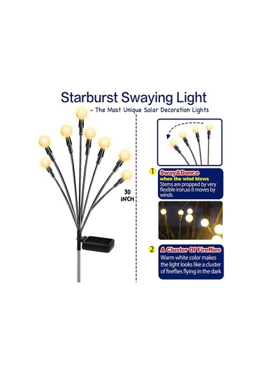 Singree Güneş Enerjili Bahçe Aydınlatma - 8 Led'li Sallanabilir Dış Mekan Lambası, Ip65 Su Geçirmez Siyah