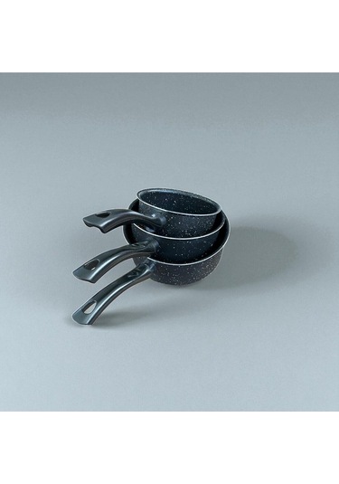 Enashop 3'lü Granit Sosluk Ve Sütlük Seti 12-14-16 Cm Yanmaz Yapışmaz Çeyizlik - İndüksiyon Uyumlu Metalik