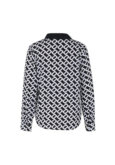 İlkbahar Ve Sonbahar Kadın Gömlek Bluz Mizaç Zarif Uzun Kollu Baskılı Kadın Gömleği Siyah