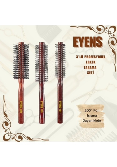 Eyens 3'lü Profesyonel Erkek Tarama Seti Fırçalar 200 Fön Isısına Dayanıklıdır