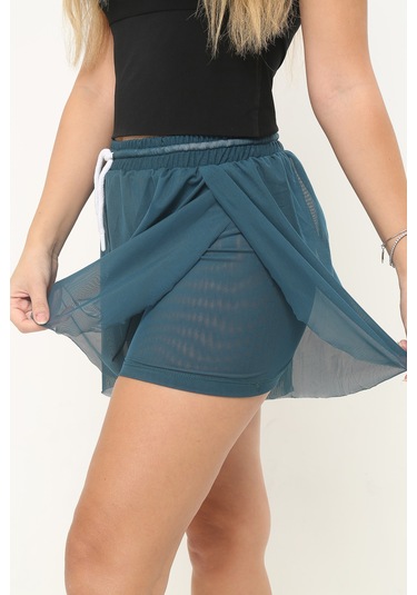 Kadın Petrol Yeşili Kumaş Bol Kesim Spor Şort Petrol Yeşili
