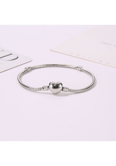 Chavin Gümüş Kaplama 19 cm. Charm Kalp Bileklik eh01by-19 Gri