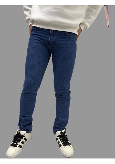 Erkek Dar Paça Düz Newone Koyu Mavi Kot Pantolon Koyu Mavi