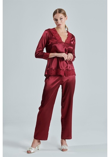 Alissa 8620 Kadın Çeyizlik Saten 6'lı Set-bordo Bordo