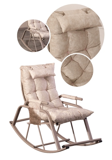 Lumis Garden Sallanan Sandalye, Metal Ayaklı Tv Koltuğu, Sallanan Tekli Koltuk Krem