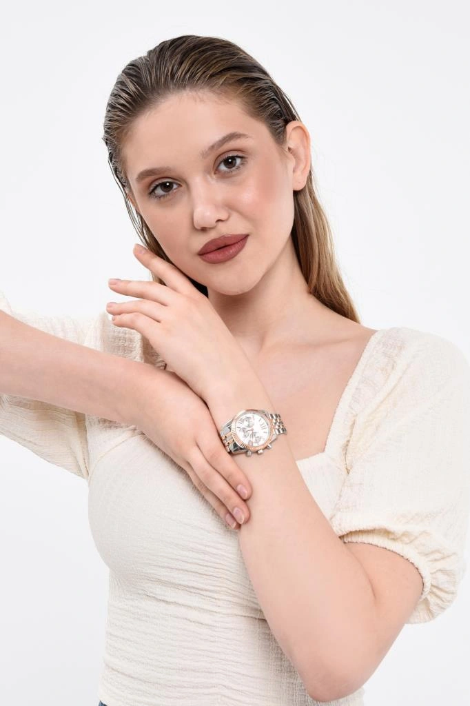 Roma Rakam Kasa Detaylı Rose Gümüş Kadın Kol Saati Altın