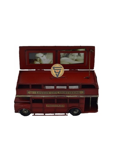 Dekoratif Nostaljik Metal Vintage London Bus Kırmızı