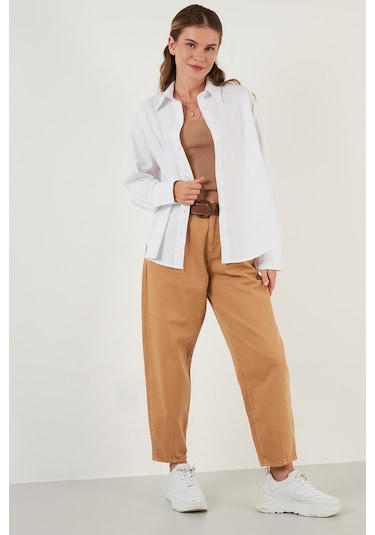Lela Oversize % 100 Pamuk Poplin Bayan Gömlek Cf21S163867 Beyaz