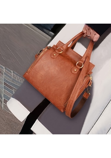 Shidai888 Retro Deri Kadın Çanta Kahverengi