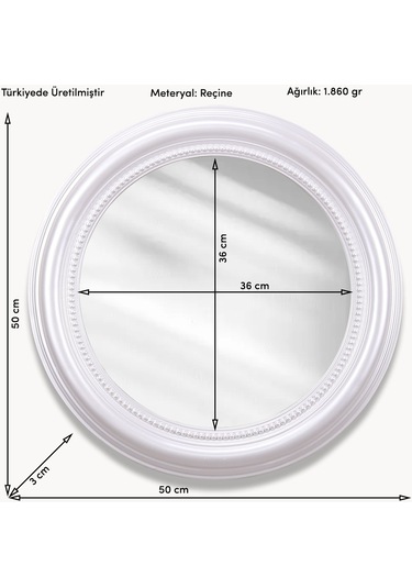 Round Yuvarlak Ayna İnci Ceviz
