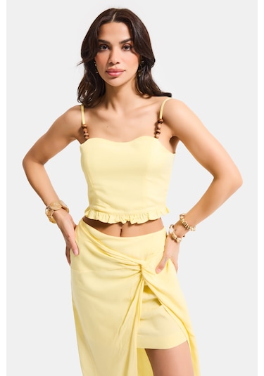 Itsbasic Kadın Sarı S6-108 Crop Aksesuar Askılı Poliviskon Bluz