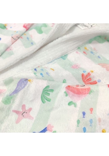 Underwater Dijital Baskılı Çocuk Bornozu Açık Yeşil