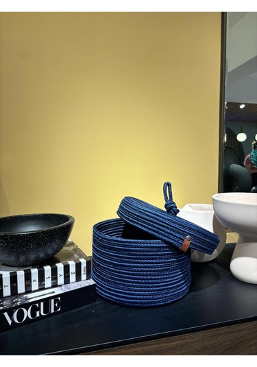 Walnut Kapaklı Jüt Sepet Lacivert