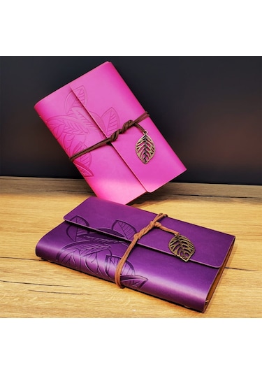 Deri Yaprak Desenli Çizgisiz Defter - 9026771857088rx8