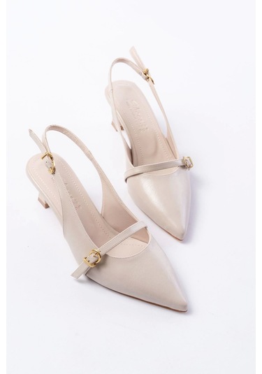 H-470 Bej Rugan Baret Tokalı Arkası Açık Günlük Kadın Sandalet Bej