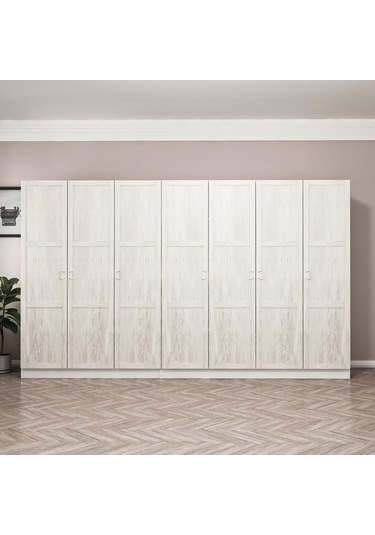 Minar Kale Country 7 Kapak 4 Çekmece Zincir Dolap - Beyaz 190cm Beyaz