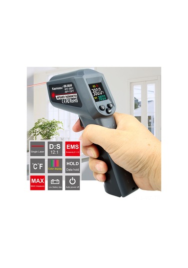 Wezone Km-380ah El Tipi Infrared Sıcaklık Ölçer -50 C/+380 C Aralığı, Lcd Işıklandırmalı Ekran, Veri Tutma, Lazer Hedefleme, C/ F Dönüştürücü