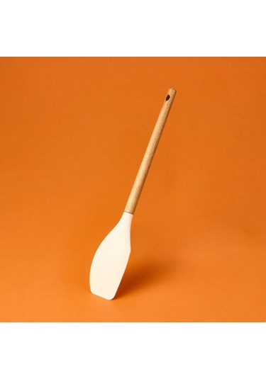 Arow Ahşap Saplı Silikon Spatula - Krem / Kahverengi Krem / Kahverengi