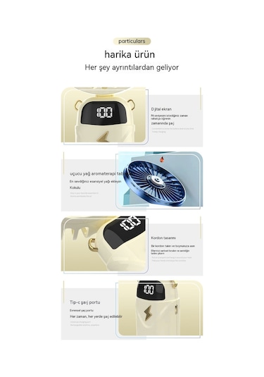 Eternal Luck Aromatrapi Küçük Fan El Tipi Taşınabilir Taşınabilir Dijital Ekran Fan-mavi