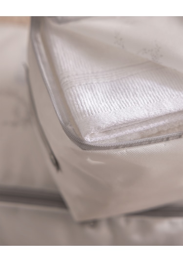 Madame Coco Çiçek Desen Baskılı 2'li Hurç - Beyaz/gri 8684427147740 Beyaz