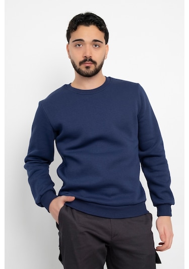 Dasüniforma Basic Baskısız 3 İplik Unisex Cepsiz Düz Sweatshirt Yuvarlak Yaka Sweat Lacivert