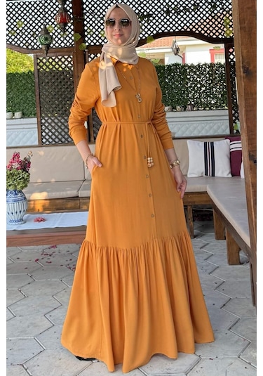 Süreyya Gömlek Elbise Hardal Sarısı Normal