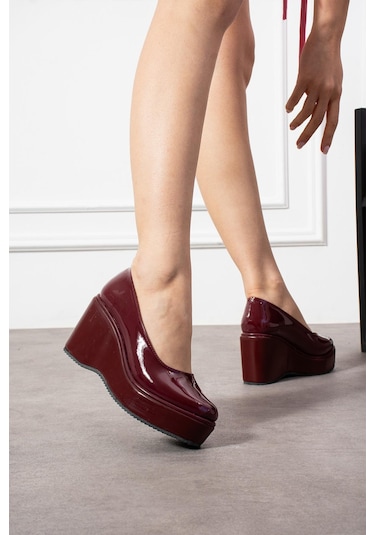 Zenneshoes Helena Dolgu Topuklu Kadın Ayakkabı Bordo